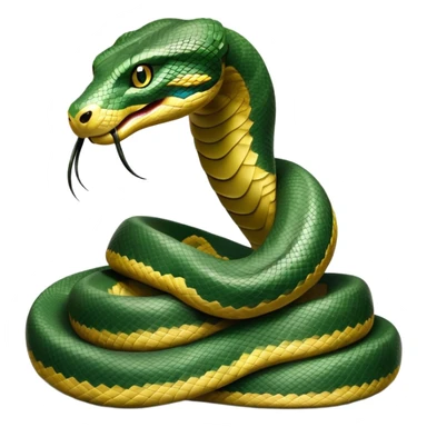 cinematic-anaconda-realistic-full-body-coiled-emoji,-thick-muscular-body-wrapped-in-powerful-loops,-smooth-green-and-black-patterned-scales-glinting-under-the-light,-head-raised-slightly,-piercing-golden-eyes-staring-intensely,-simplified-yet-realistic-focused-features,-highly-detailed,-glowing-with-an-almost-sarcastic-glow sticker