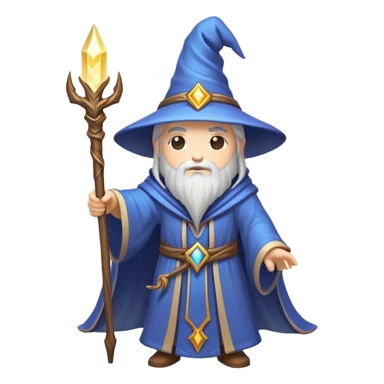 Clash of Clans aesthetic: Cinematic heroic powerful Wizard Hero Emoji, rendered in a 3D vector-style similar to standard emojis with minimal shading and bold, simplified shapes. A compact, isometric figure draped in flowing enchanted robes and wielding a mystical staff, softly glowing with an arcane magical charm. Simplified yet unmistakably iconic, highly detailed and consistent, glowing with a soft radiant glow and high shine. Stylized with a touch of whimsical sorcery and a soft glowing outline, capturing the essence of a powerful wizard ready to cast spells with a friendly, playful spirit! sticker