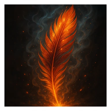 fiery phoenix feather, rising smoke, magical aura, ethereal and detailed, glowing embers sticker