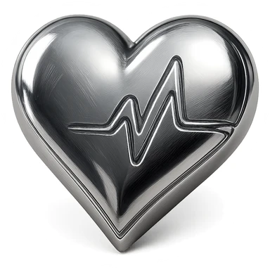 chrome style heart, highly reflective and metallic, symbolizing health sticker