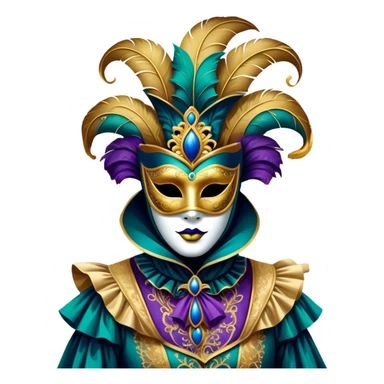 Venice Carnival performer – Cinematic Realistic Venice Carnival Performer, depicted in an opulent, elaborately masked costume with rich textures, vibrant colors, and dramatic, soft lighting, set against the historic backdrop of Venetian canals, capturing the mystery and extravagance of the carnival. sticker