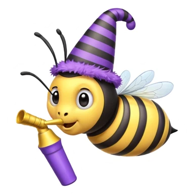 a Bee with purle Birthday Hat, Bee blowing party horn sticker