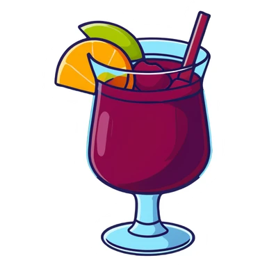 frozen slushy sangria with fruit pieces and wine sticker