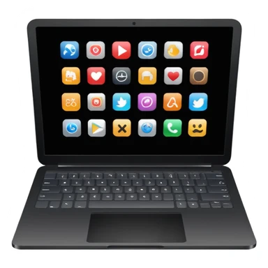 A simple black laptop displaying app icons in a 6x4 grid sticker