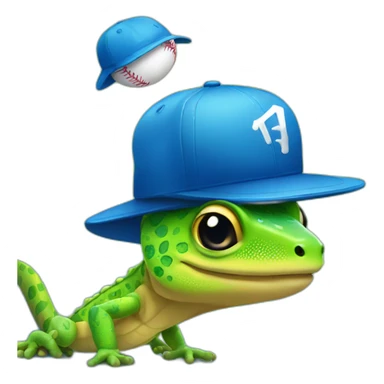 Gecko with blue baseball hat sticker