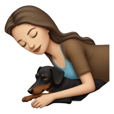 White girl brown hair sleeping with a Doberman pincher  sticker