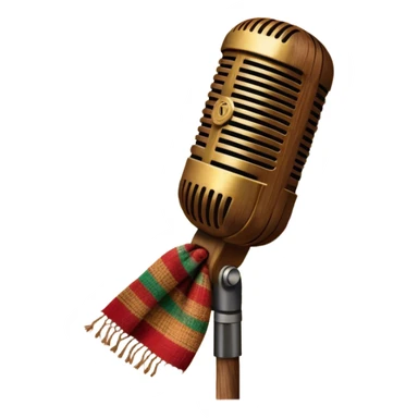 Create a traditional and warm emoji representing folk singing, using a humanless collage. The design should feature a rustic wooden microphone or an old-fashioned folk instrument like a balalaika, gusli, or a domra, placed alongside traditional elements such as a hand-woven scarf or a wooden flute. Include natural, earthy details like wildflowers, musical notes, and rustic textures, evoking the feeling of folk music in its purest form. Use warm, earthy colors like brown, gold, red, and green to create a cozy and organic vibe. The background should be transparent. sticker