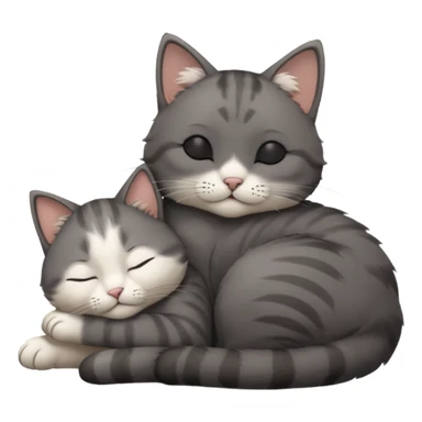dark grey and white small cat with closed eyes, leaning his head on his paw while leaning on his elbow lying down sticker