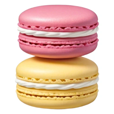 Cinematic Realistic Macaroon Dessert Emoji, showcasing colorful, delicate meringue-based cookies with a crisp exterior rendered with vibrant textures and playful, soft lighting. sticker
