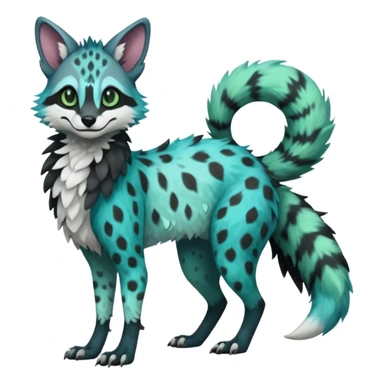 Feral Rare Fantasy dark pastel black-blue-turquoise-green-white-gradients Vernid-Sergal-Genet-species by LiLaiRa, random markings, tufted ears, full body, 4 legs sticker