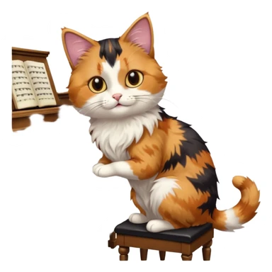 calico cat play piano, portrait sticker