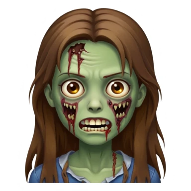 Girl zombie with brown long hair with teeth and serious face IOS style sticker