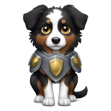 Small black australian shepherd dog with armor sticker