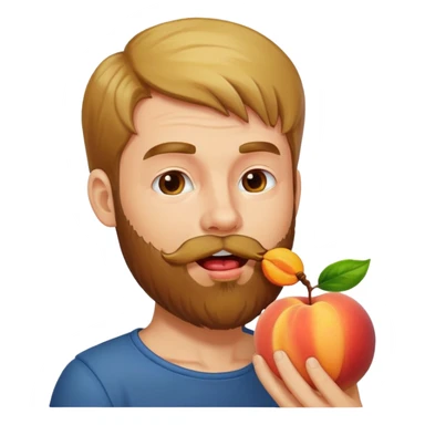 Man with beard licking peach sticker