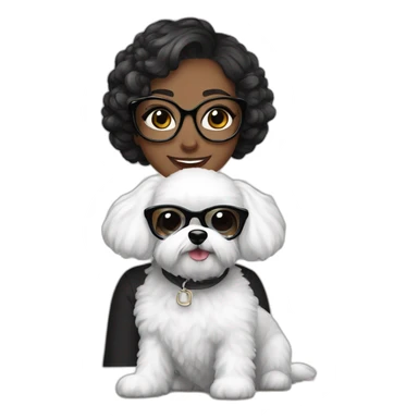 mujer cabello negro largo gafas y perro bichon blanco sticker