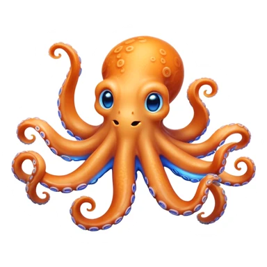 Cinematic Noble smiling Octopus Portrait Emoji, Poised and enchanting, with a light orange body adorned with vibrant blue rings and eight delightfully curling arms with gentle suckers, large sparkling eyes exuding warmth and playfulness, Simplified yet charmingly expressive features, highly detailed, glowing with a soft, magical underwater radiance, high shine, intelligent and irresistibly cute, stylized with an air of whimsical marine enchantment, focused and fluid, soft glowing outline, capturing the essence of a watchful and endearing octopus that appears ready to float out of the screen with delightful charm! sticker
