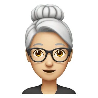 gray hair white skin woman with bun and glasses sticker