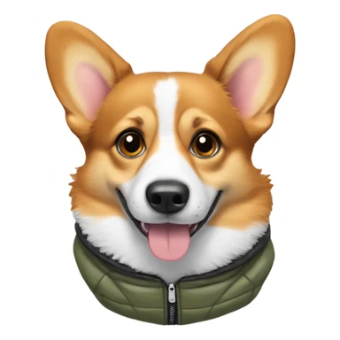 Corgi with a jacket sticker