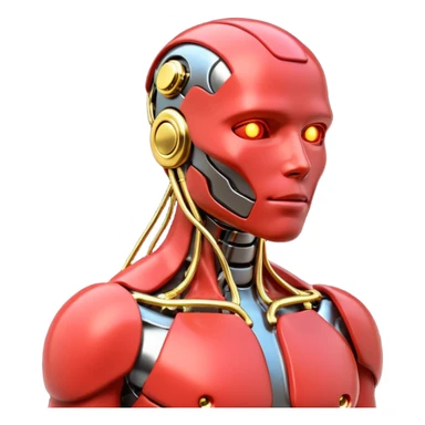 3D render of Neural Link, futuristic cyborg aesthetic, fusion of organic skin and chrome metal, gold brass valves mixed with red muscle tissue, exposed wiring, emoji style, isolated on white background --v 6.0. sticker