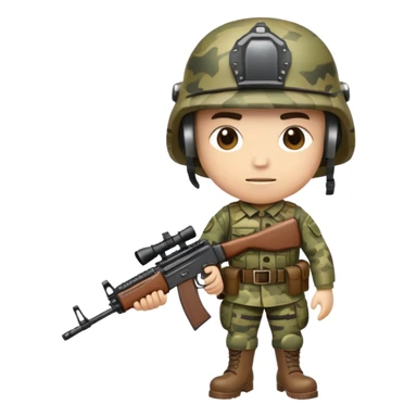 A soldier in military uniform, wearing camouflage, helmet, and boots. Holding a rifle or standing at attention, embodying strength, discipline, and service sticker