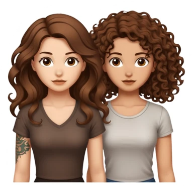 formula drawing — long wavy brown hair tattooed woman and short tight curly brown hair woman — rune sketch ground sticker