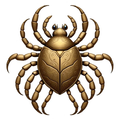 A six-limbed being with a carapace resembling weathered brass, featuring intricate engravings that rearrange themselves and multiple eye stalks that can telescope outward from recessed sockets.

 sticker