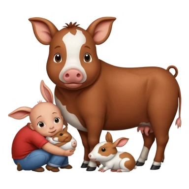 Home of rat, pig as parent hugging  cow, rabbit baby sticker