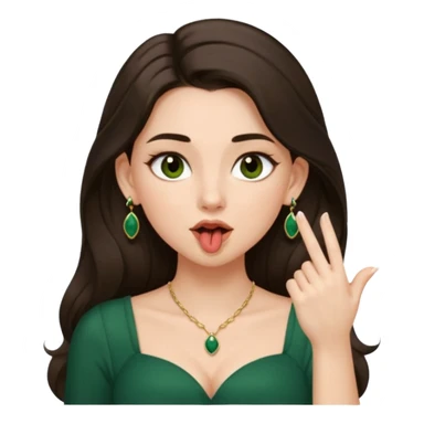 pretty bratz genmoji that looks like tamannah bhatia (bollywood actress), wearing a dark green sweetheart neckline top, dark brown hair, light makeup, no necklace, dangly earrings, SIDE hair part, fair. dark brown eyes, long hair

Show her licking her finger  sticker