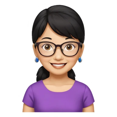filipino woman black hair in one pony tail with straight bangs and big glasses, 60 yr old, nice dress

 sticker