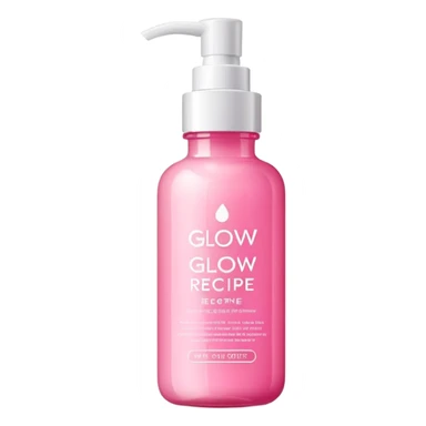 Pink skin care bottle with the text Glow Recipe on sticker