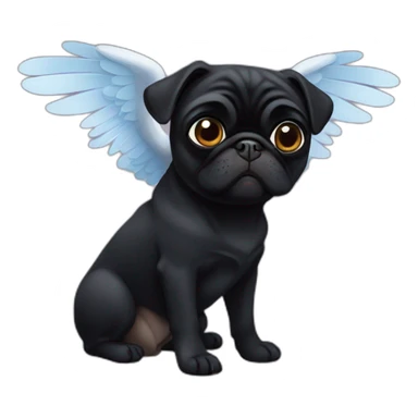 Black pug with angel wings sticker