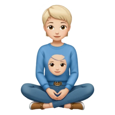 woman sitting cross legged short pixie hair jeans sweater smile  sticker