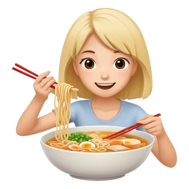 Happy girl eating a lot of ramen sticker