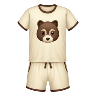 Pajamas with dark brown shorts and a light cream colored T-shirt sticker