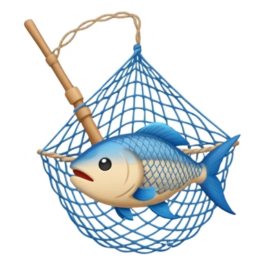 fishing net with fish caught apple emoji style sticker