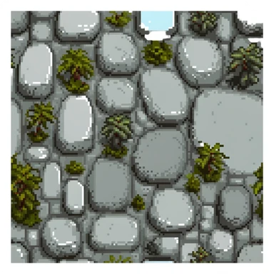 pixel art stone, blocky and simple, medium gray, hint of moss sticker