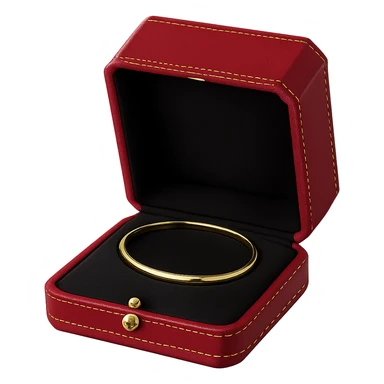 cartier red box, open with jewelry inside, gold accents, luxury, no text sticker