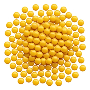 loose pile of small golden-yellow wax pellets, round and slightly flattened, soft matte surface, smooth uniform texture, resembling glossy candy drops, apple emoji style, soft lighting, subtle shadows, transparent background, emoji scale sticker