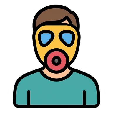 color outline icon of a person wearing a gas mask sticker