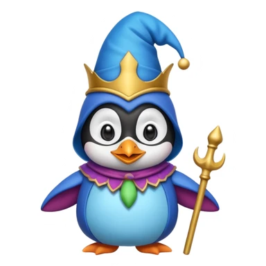 crazy colorful cute penguin jolly joker, medieval, vintage, court jester, mac os icon, blue color sticker