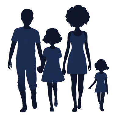 Silhouette of family of 5 two teen girls and a little boy sticker