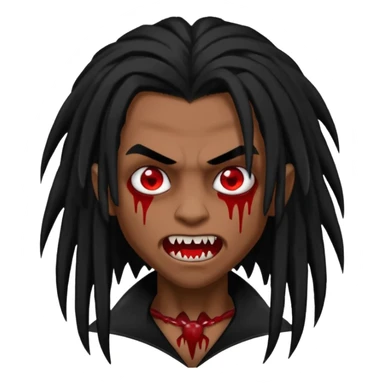 Brown skin Boy, vampire, black long hair similar to dreadlocks, bloody fangs, emo sticker