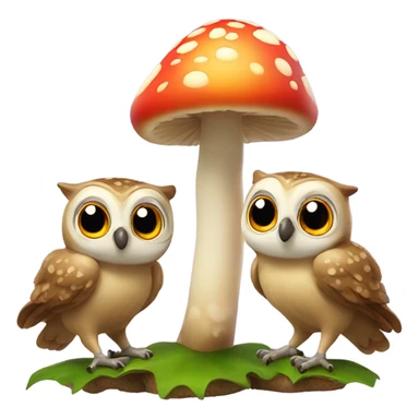 Two owls excited with 20 colorful mushrooms  sticker
