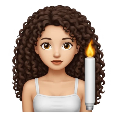 Woman with light skin and dark brown eyes and dark brown long curly hair and white tube top sticker