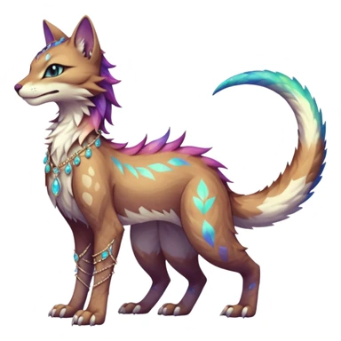 Kawaii iridescent beautiful pretty elegant divine edgy fantasy feline-vernid-sergal-fursona animal creature with a tufted tail full body with intricate markings  sticker
