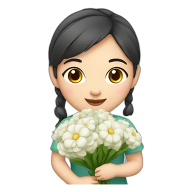 cute Chinese girl with bouquet sticker