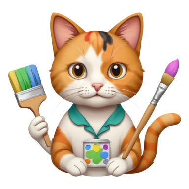 A cat holding brushes and a colour pallete because he is an artist sticker