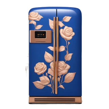 Realistic cobalt blue and rose gold retro vintage fridge with rose gold flower pattern on it. sticker