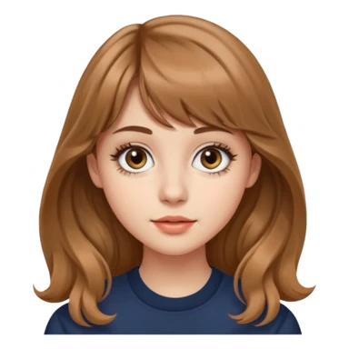 24세 광고홍보전공하는 대학생 여자, 앞머리가 있는 회갈색의 긴 웨이브 머리, 같은 회갈색 컬러의 눈썹,  큰 눈에 아이라인이 그려져있고 동그란 코에 적당한 입술 두깨, 시크한 표정 sticker