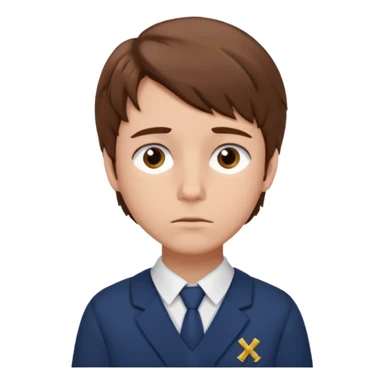 Design Xavier Thorpe with messy brown hair, artistic vibe, school uniform & thoughtful look. sticker